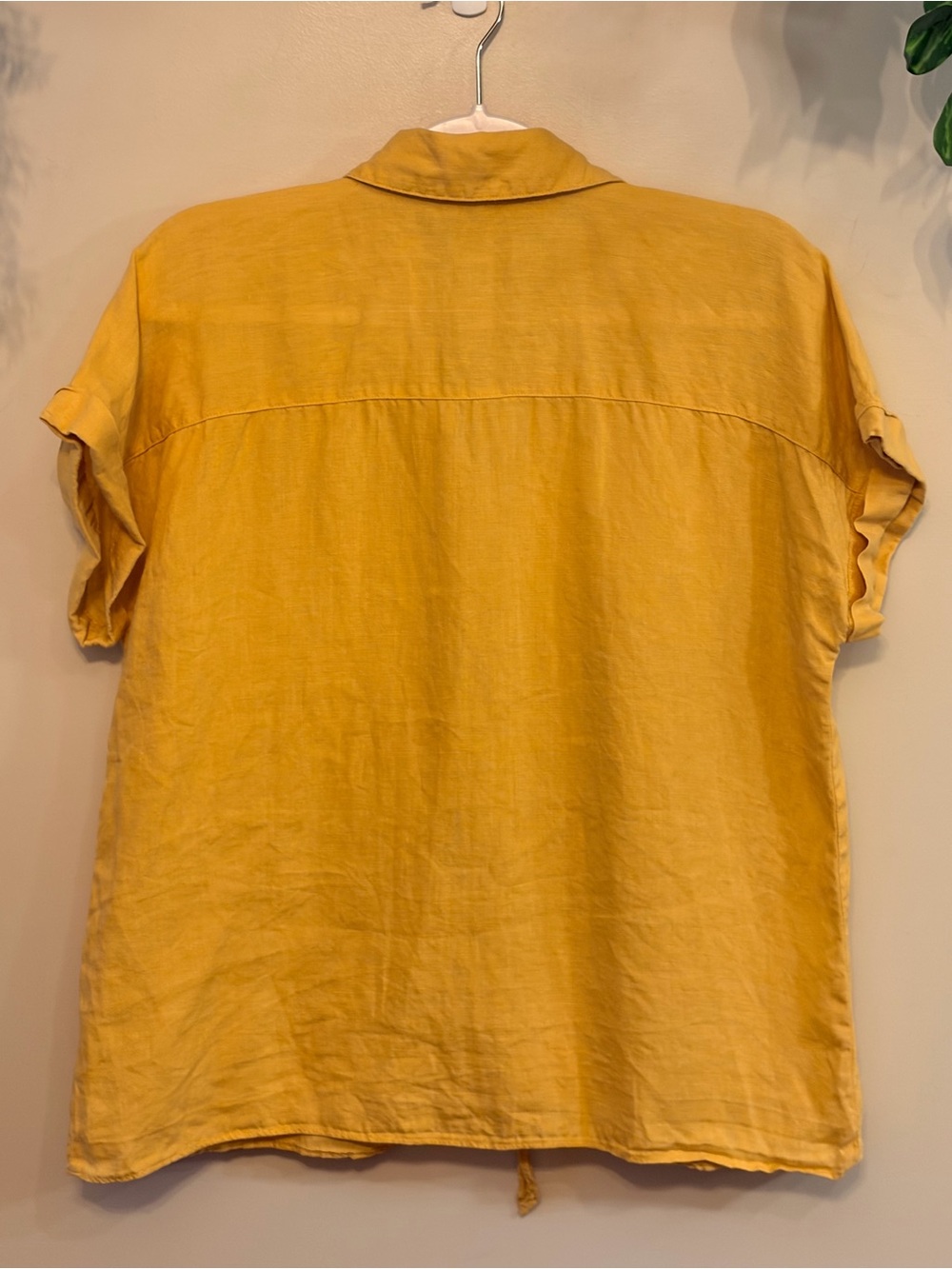 Ellen Tracy 100% Linen Mustard Yellow Tie Front Button Shirt XL Coastal Luxe - Picture 6 of 6